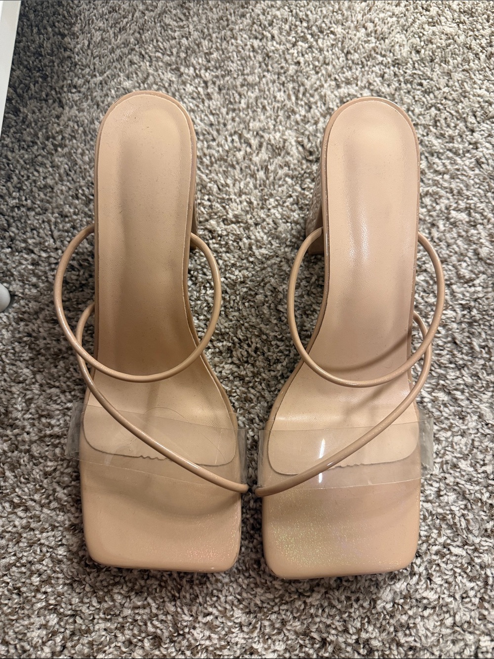 Nude Strappy Square-Toe Women’s Heeled Sandals